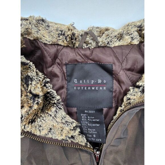 Vintage Tally-Ho Faux Fur Trimmed Brown Jacket S winter cold - Picture 5 of 11
